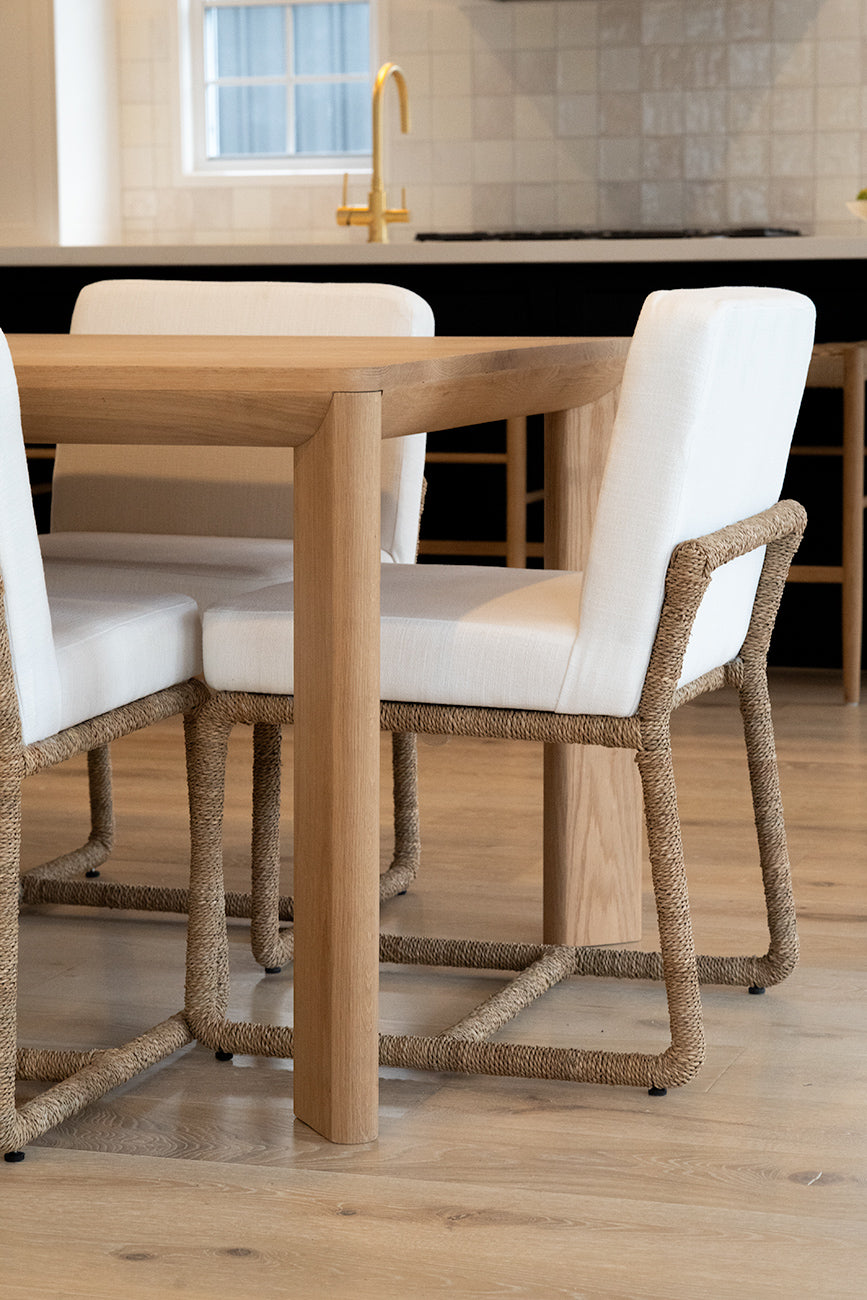 Great Dining Table made from solid American Oak with a raw Osmo PolyX finish, designed as a durable and elegant dining centerpiece. Styled in this beauttiful modern home 3