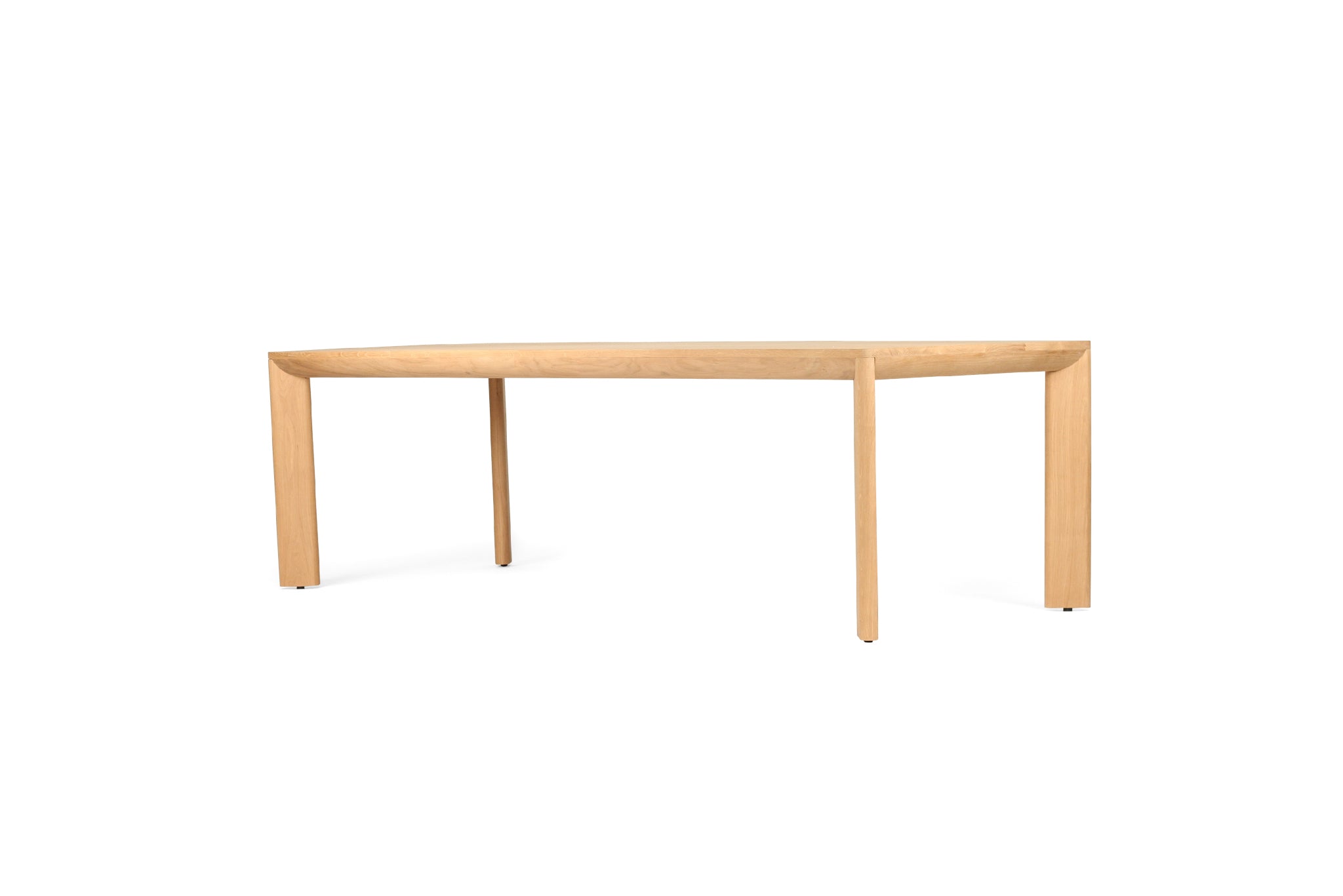 Great Dining Table made from solid American Oak with a raw Osmo PolyX finish, designed as a durable and elegant dining centerpiece. Front angle