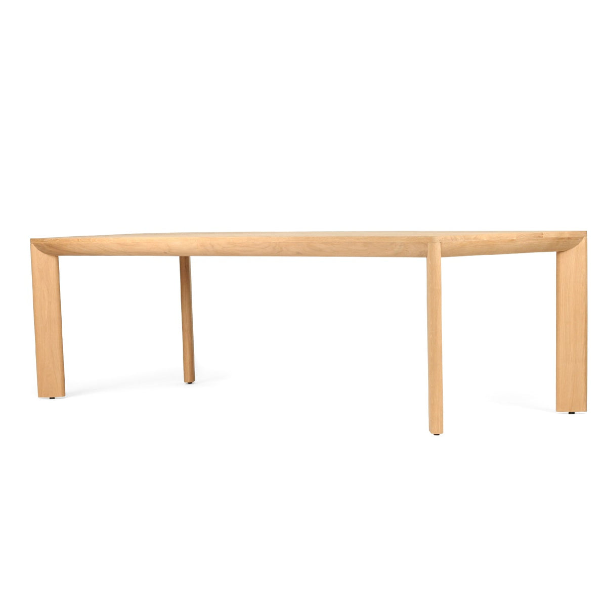 Great Dining Table made from solid American Oak with a raw Osmo PolyX finish, designed as a durable and elegant dining centerpiece. Front angle