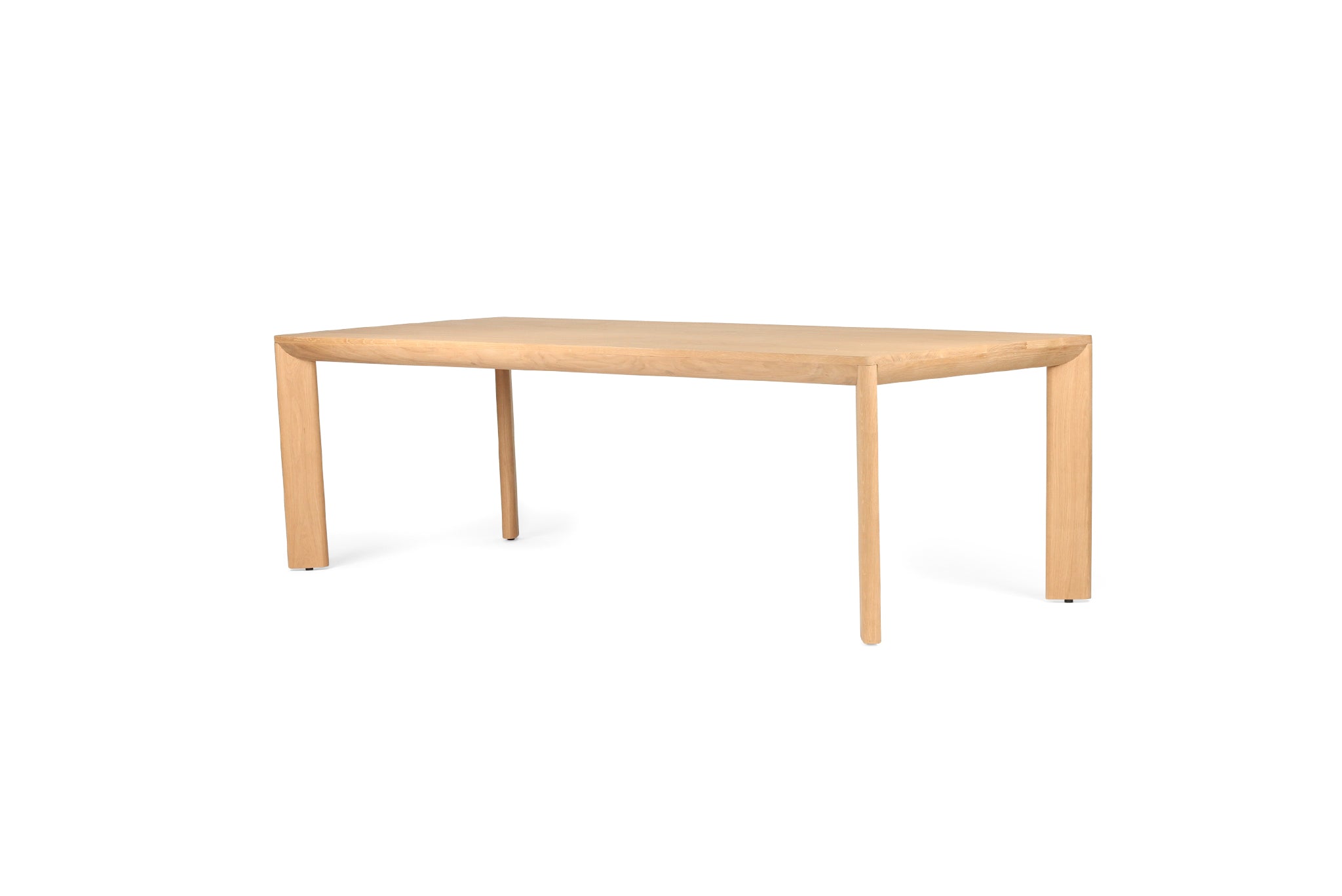 Great Dining Table made from solid American Oak with a raw Osmo PolyX finish, designed as a durable and elegant dining centerpiece. Side angle