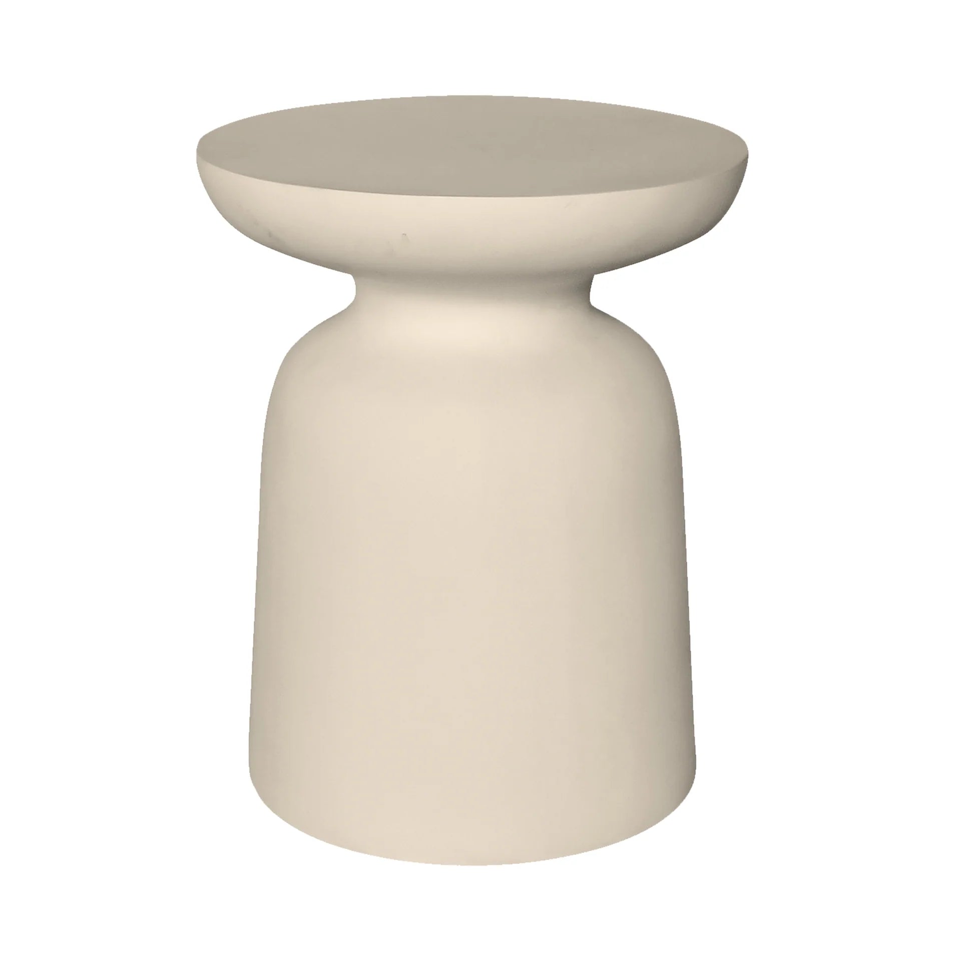 Akoni Small Side Table in resin by Uniqwa Collections in sand tone, mid-century inspired design, lightweight and durable, perfect for modern indoor or outdoor spaces.