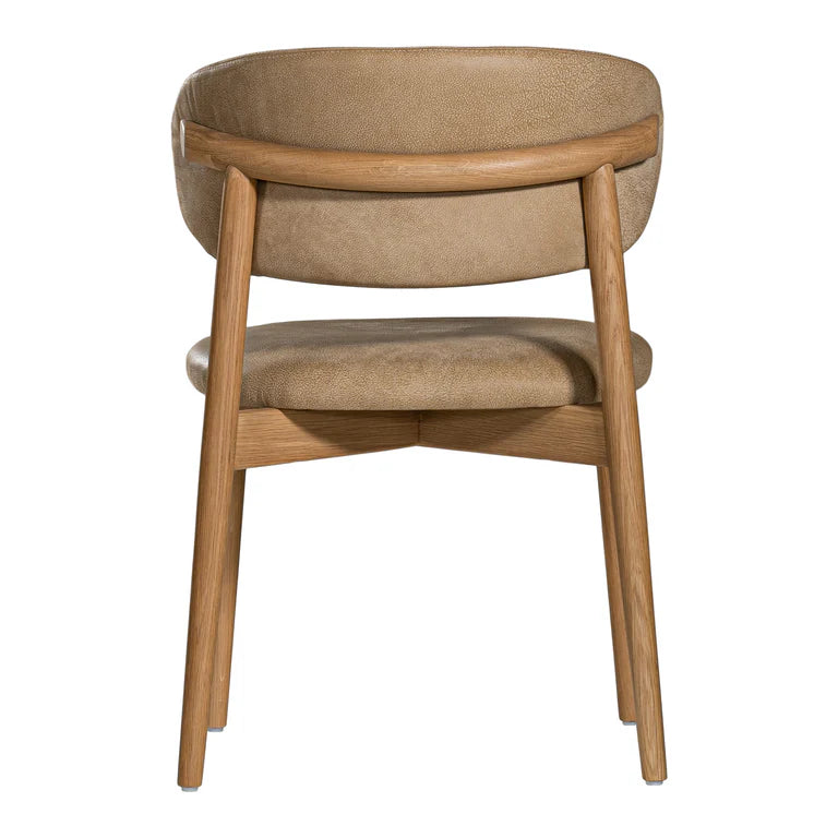 Capri Dining Chair in Enoki by Uniqwa – luxury modern style with buffalo leather upholstery and white oak frame, ideal for refined residential or commercial interiors. Back view