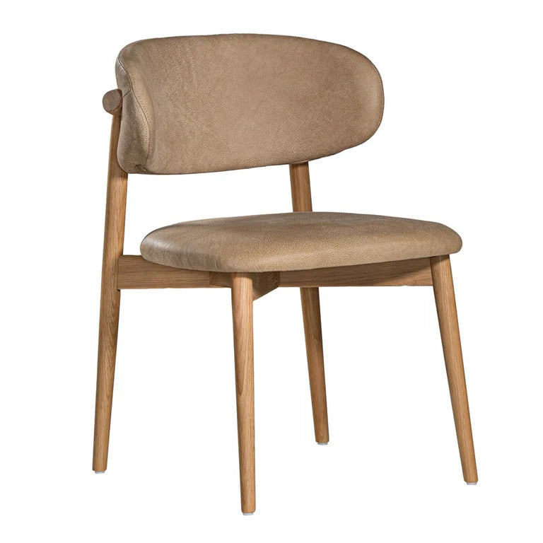 Capri Dining Chair in Enoki by Uniqwa – luxury modern style with buffalo leather upholstery and white oak frame, ideal for refined residential or commercial interiors.