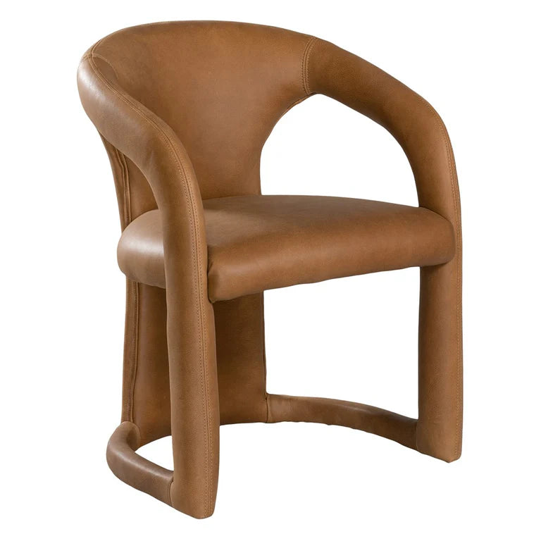 Fikile Dining Chair – contemporary chair with swooping open back, upholstered leather seat, and rounded silhouette, blending vintage style with modern elegance for dining or accent use