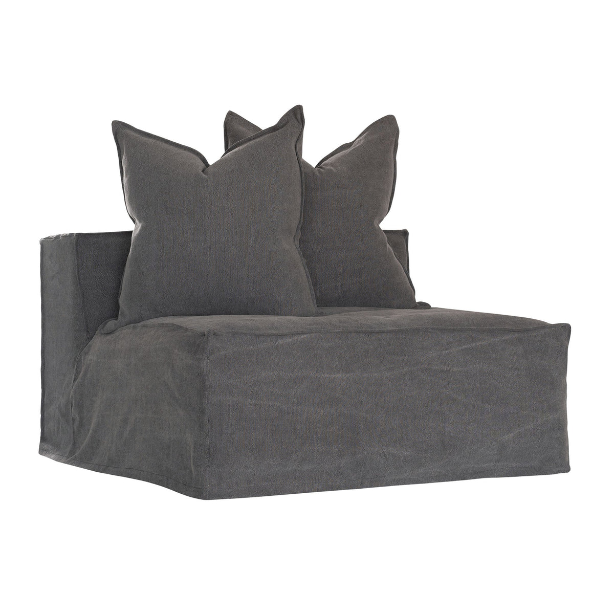 Hendrix Armless Sofa Module in Charcoal, Classic stitch, front three-quarter view