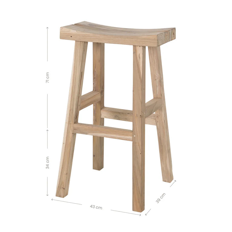 Kusina reclaimed teak bar stool by Uniqwa Collections-with dimensions