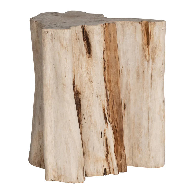Malani Side Table handcrafted from Bodhi Fig Tree root with natural organic shape and warm wood tones – each piece uniquely formed by nature. Detailed perspective.