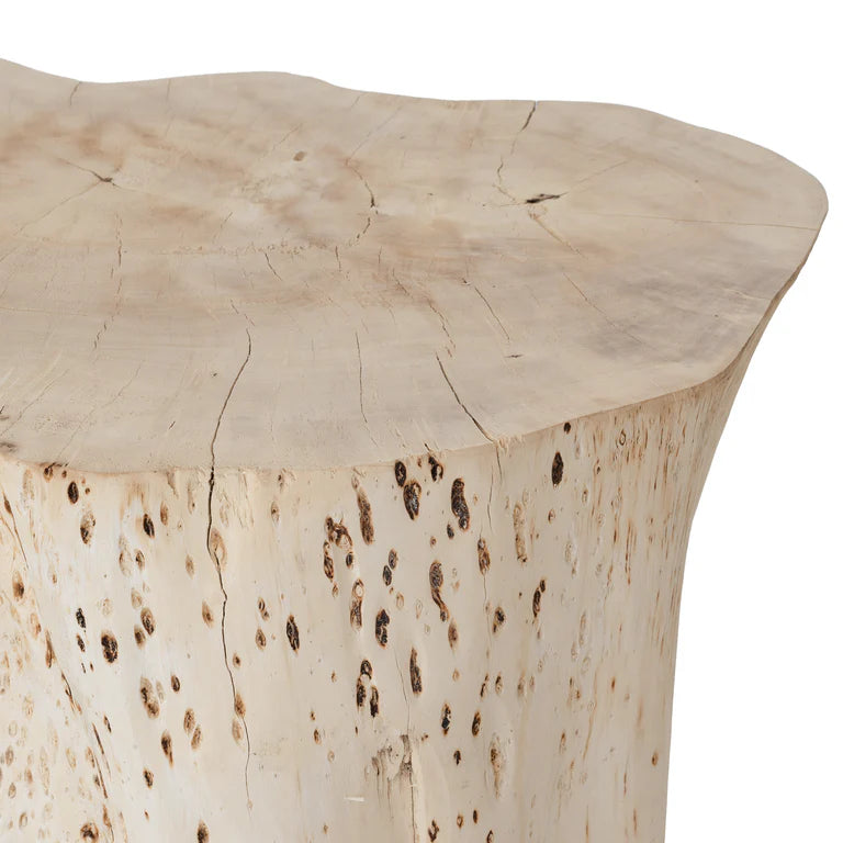 Malani Side Table handcrafted from Bodhi Fig Tree root with natural organic shape and warm wood tones – each piece uniquely formed by nature. Detailed perspective 4