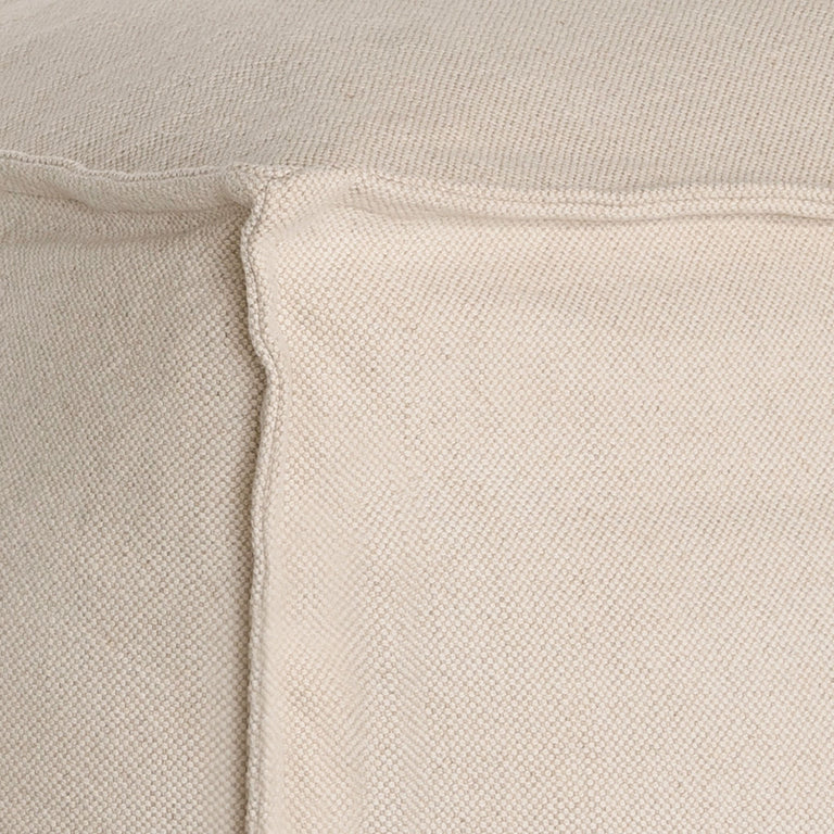 Hendrix Bedhead in sand with feather cushioning and removable linen slipcover, timber frame upholstered bedhead for modern coastal bedroom style.