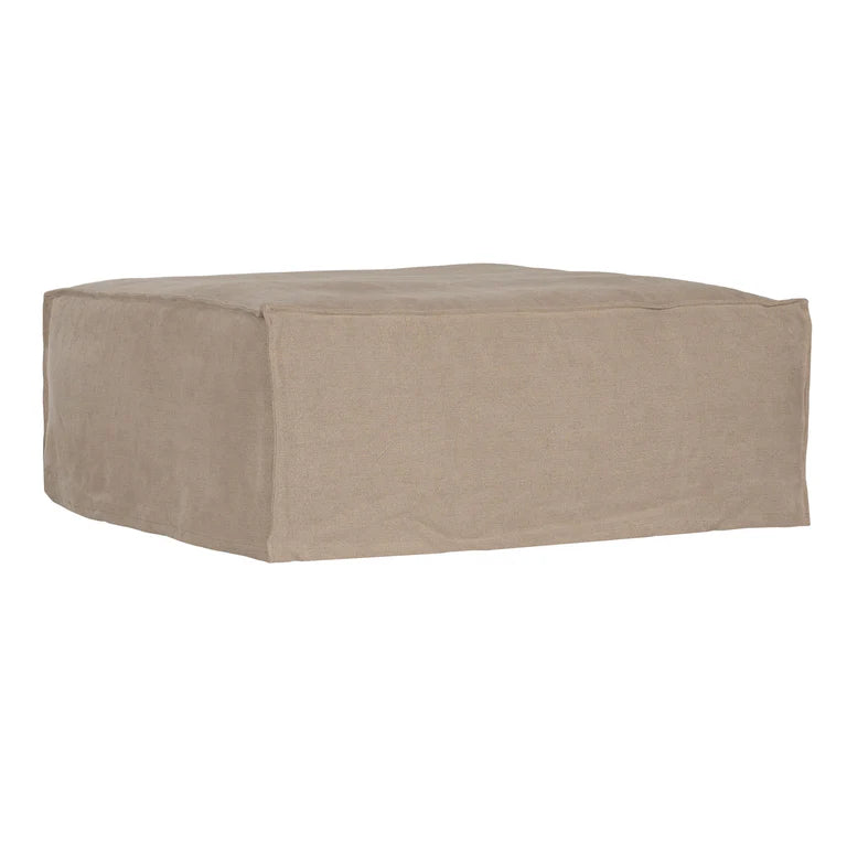 Uniqwa Hendrix ottoman in oatmeal, with feather cushioning and removable slipcover, timber frame modern coastal sofa with scatter cushions, available in multiple colours.