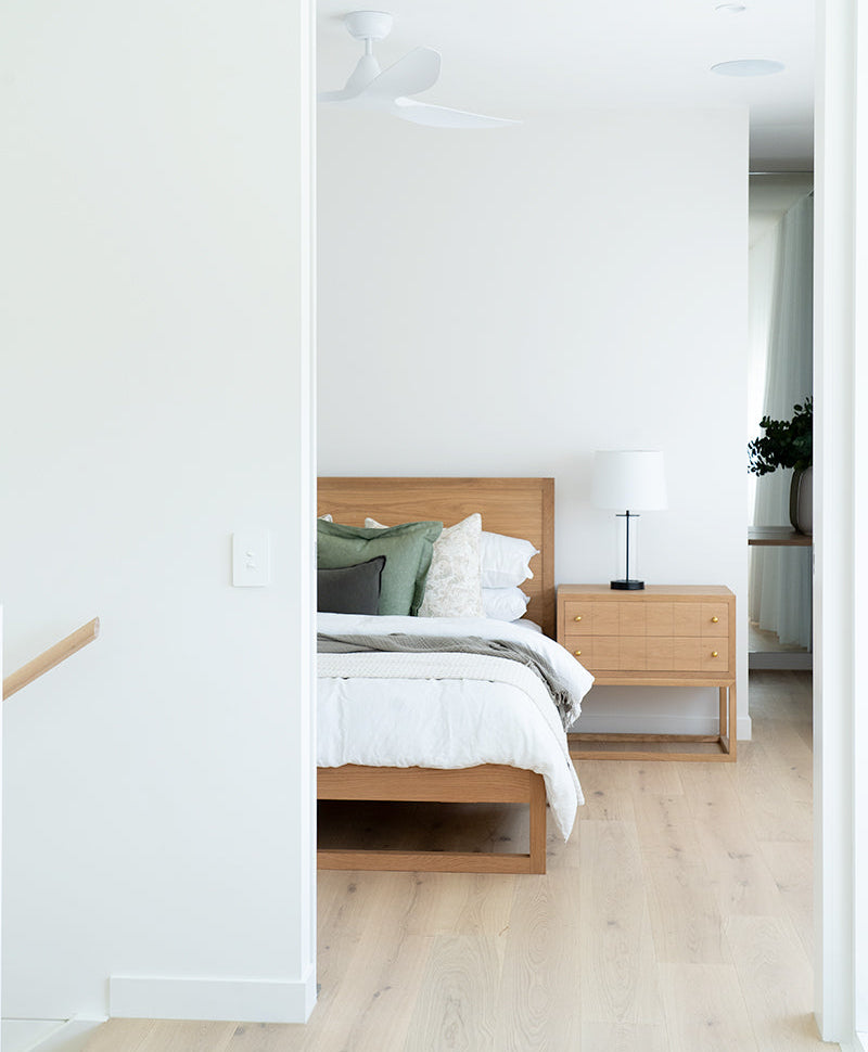 Vaucluse timber bed styled in a modern coastal Australian home