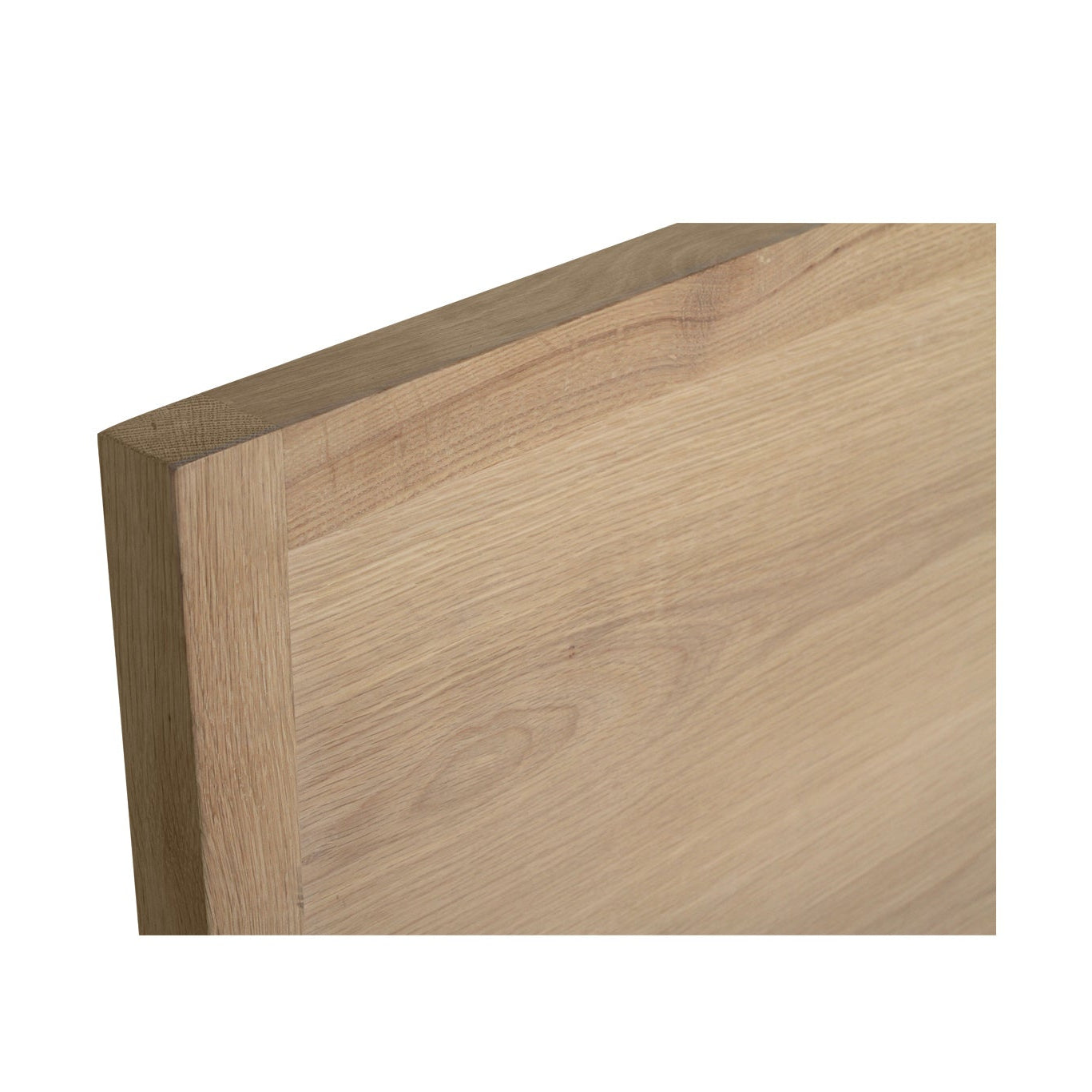 Solid American Oak bed frame showcasing natural timber grain detail