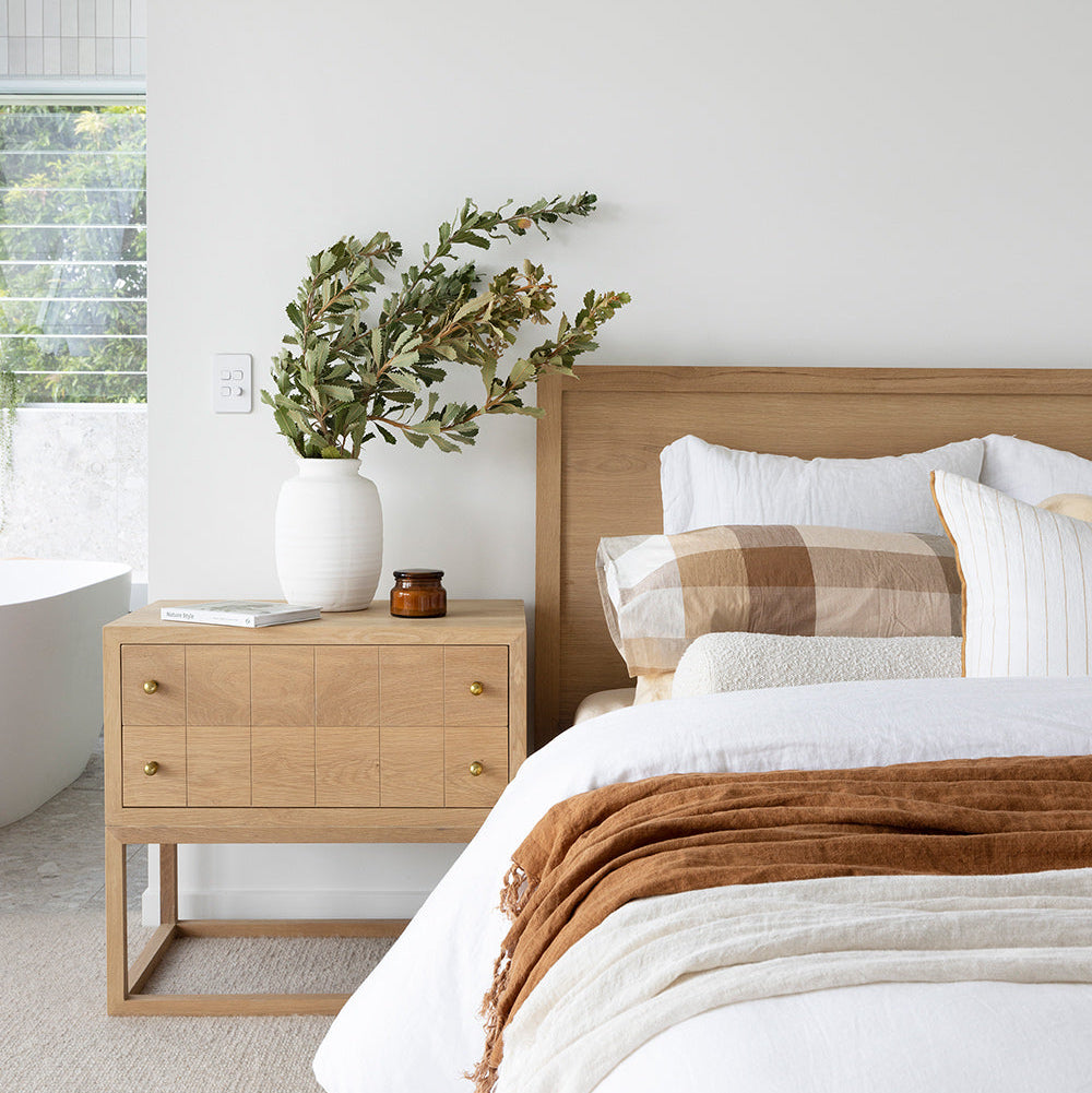 Vaucluse timber bed styled in a coastal Australian home