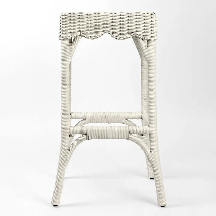 Beautifully hand woven rattan barstools with scollop skirt in white, Magnolia Lane