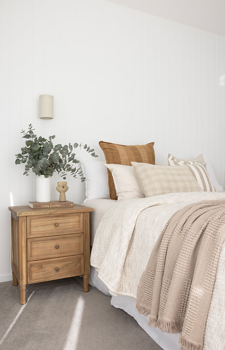 Whitsunday 3 drawer bedside table in weathered oak, Magnolia Lane coastal style bedroom furniture 1