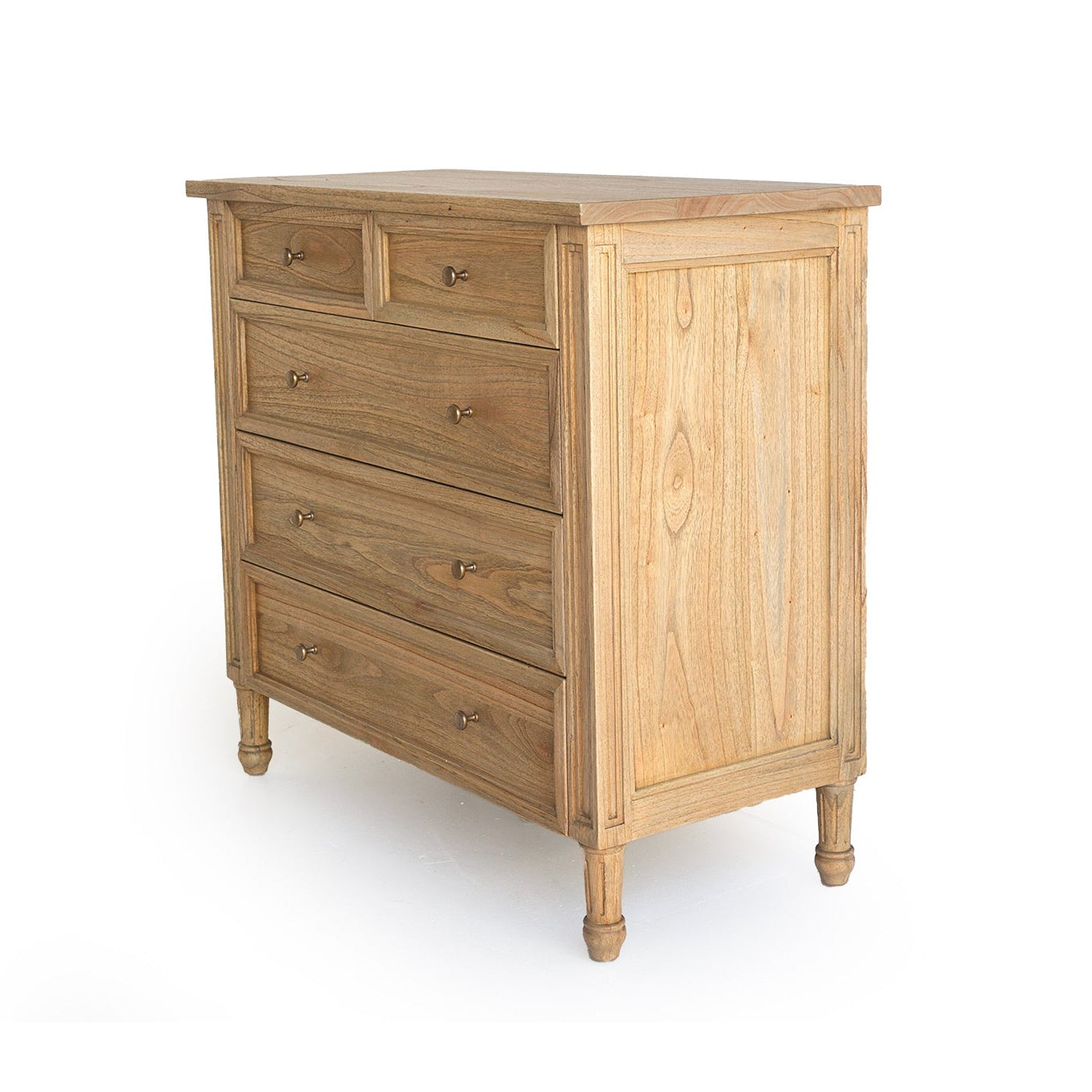 Whitsunday 5 drawer dresser in white cedar with weathered oak finish - angle view