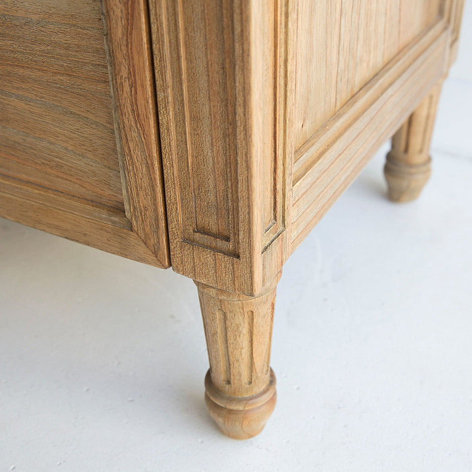 Whitsunday 9 drawer dresser in white cedar with weathered oak finish leg view