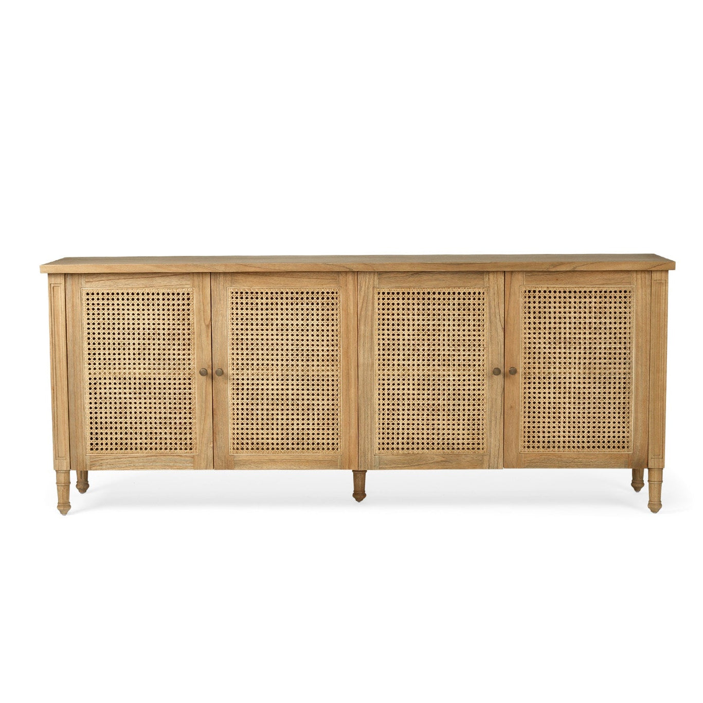 Whitsunday four door sideboard in weathered oak with natural rattan doors front view perspective