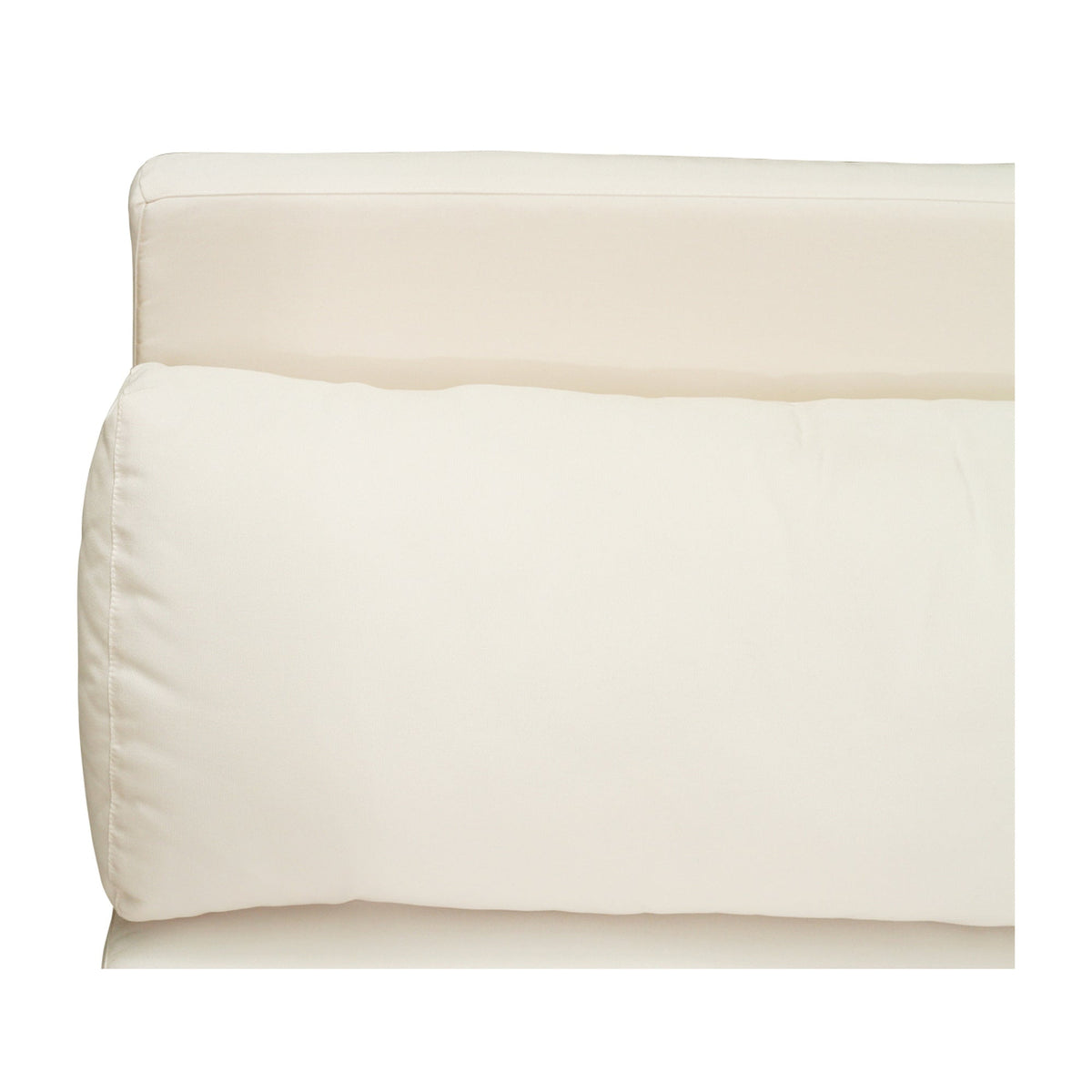 Bedarra teak outdoor armless single seater, close-up of the white seat and back cushions