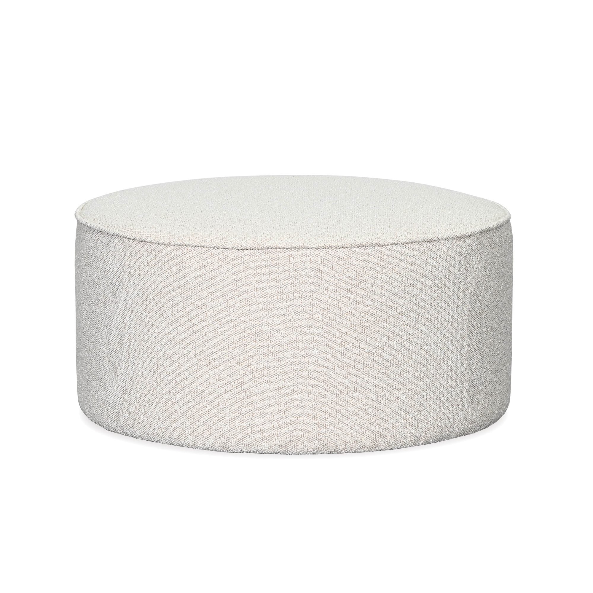 Belamy large round boucle ottoman in oatmeal, Magnolia Lane modern furniture