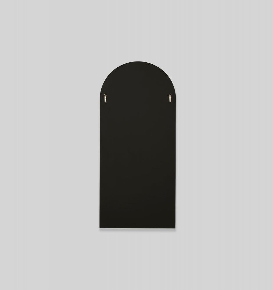 Bjorn Arch Floor Mirror in black – arched full-length mirror with minimalist design, enhances light and space in modern entryways, bedrooms, or living areas-back view