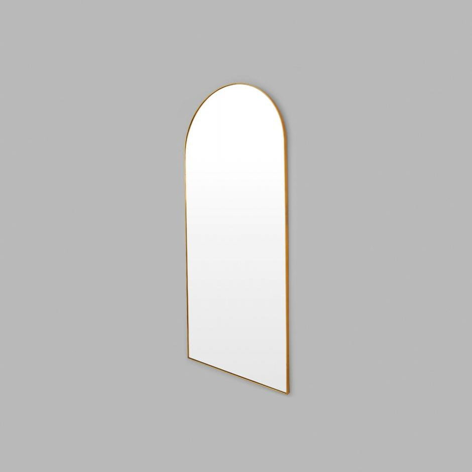 Bjorn Arch Floor Mirror in Brass – modern arched full-length mirror with minimalist metal frame, versatile design for hallway, bedroom, or living room - Magnolia Lane 1