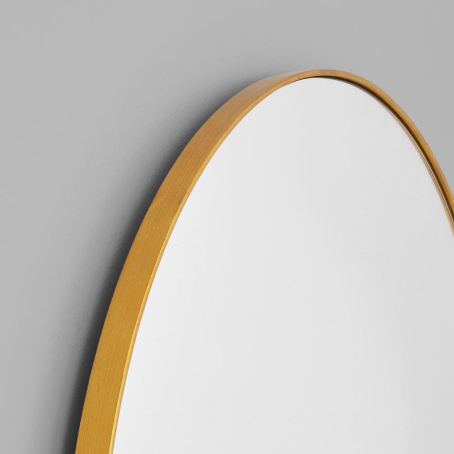 Bjorn Arch Floor Mirror in Brass – modern arched full-length mirror with minimalist metal frame, versatile design for hallway, bedroom, or living room - Magnolia Lane frame detail