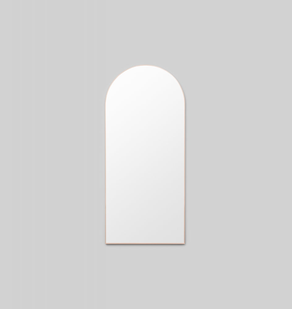 Bjorn Arch Floor Mirror in Powder – soft-toned arched full-length mirror with minimalist design, enhances light and space in modern entryways, bedrooms, or living areas-Magnolia Lane