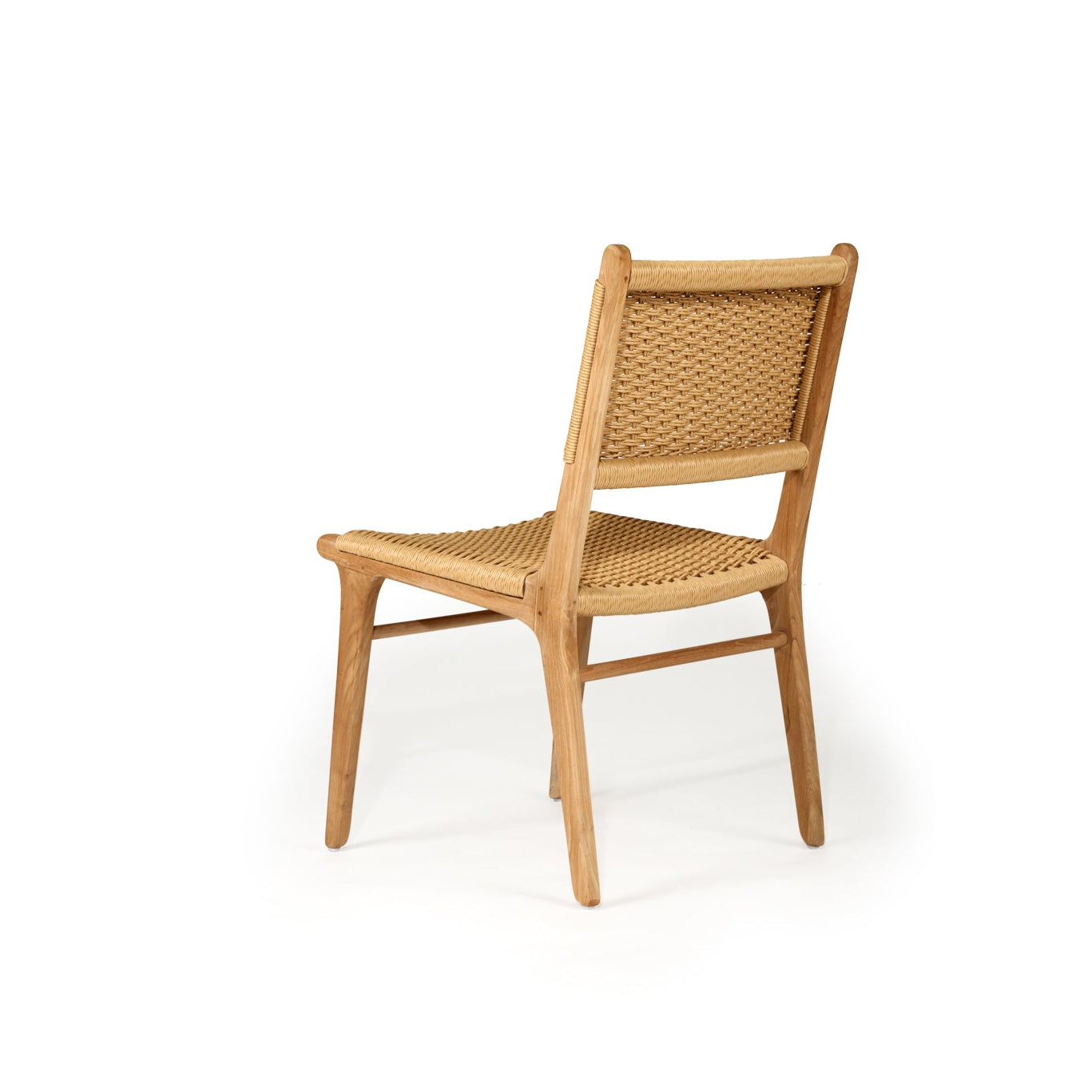 Cable Beach dining chair with solid teak frame and woven Viro cord seat – rear view detail