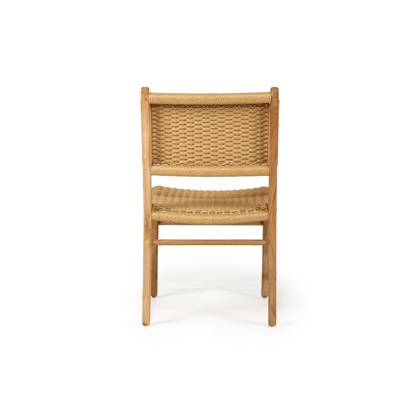 Cable Beach dining chair with solid teak frame and woven Viro cord seat – back view detail