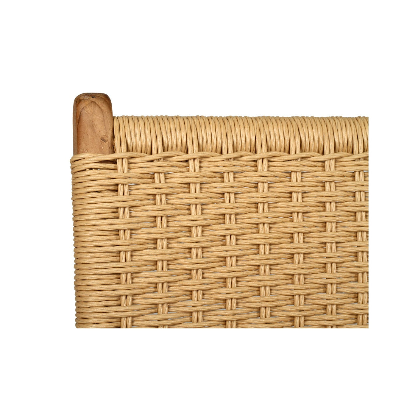Closed weave cord seat and teak frame detail on Cable Beach outdoor dining chair