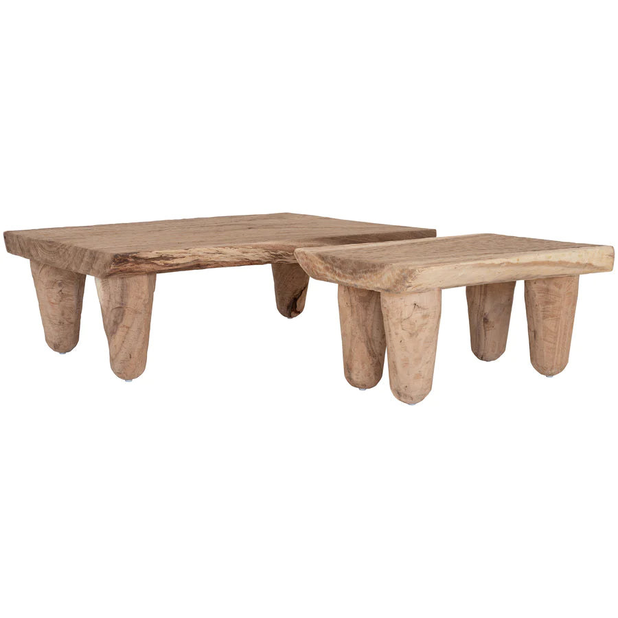Fulani Hand-carved munggur wood coffee table by Uniqwa, Magnolia Lane rustic modern style