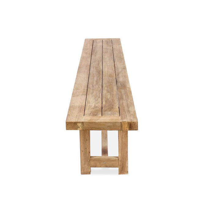 Gather reclaimed teak outdoor bench, side view