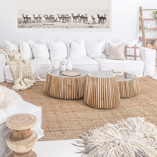 Uniqwa Hendrix Sofa suite with feather cushioning and removable slipcover, timber frame modern coastal sofa with scatter cushions, available in multiple colours.