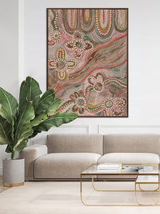 Bila Canvas Art Print | 90x120 | Oak Frame - Aboriginal Art - Magnolia Lane