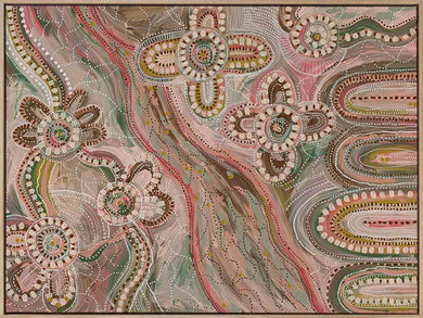 Bila Canvas Art Print | 90x120 | Oak Frame - Aboriginal Art - Magnolia Lane