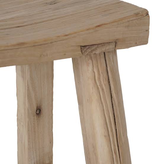 Handmade reclaimed elm wood barstool with bleached finish, featuring natural variations for a unique coastal or villa style. By Uniwqa Collections, sold by Magnolia Lane Australia wide delivery. Seat up close.
