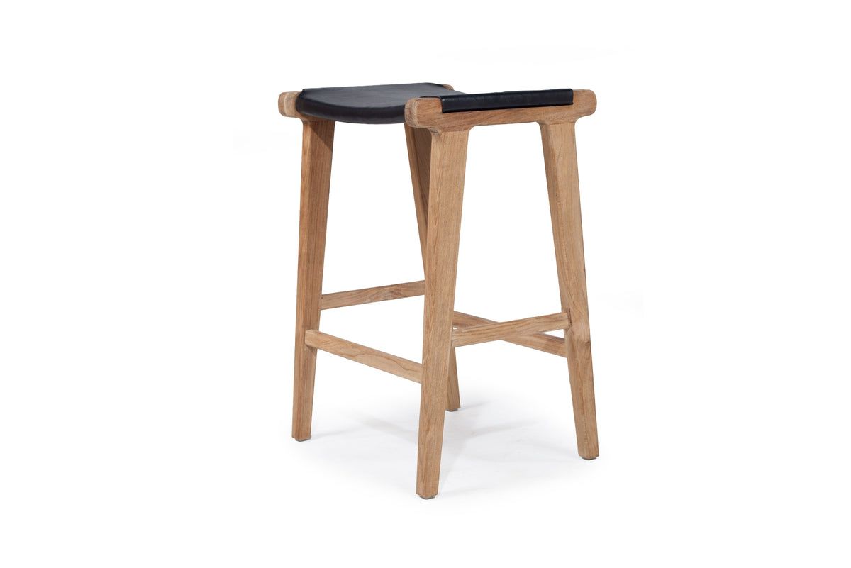 Leather Saddle Stool - Flat in Black, front angle view.