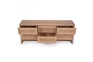 Sunrise rattan and American Oak six door bedroom chest of drawers, Magnolia Lane coastal bedroom furniture 3