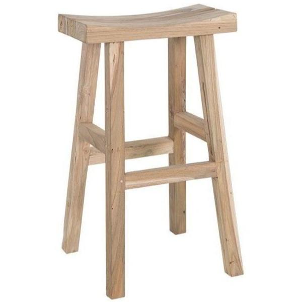 Front angle view of the Kusina bar stool handcrafted from solid reclaimed teak