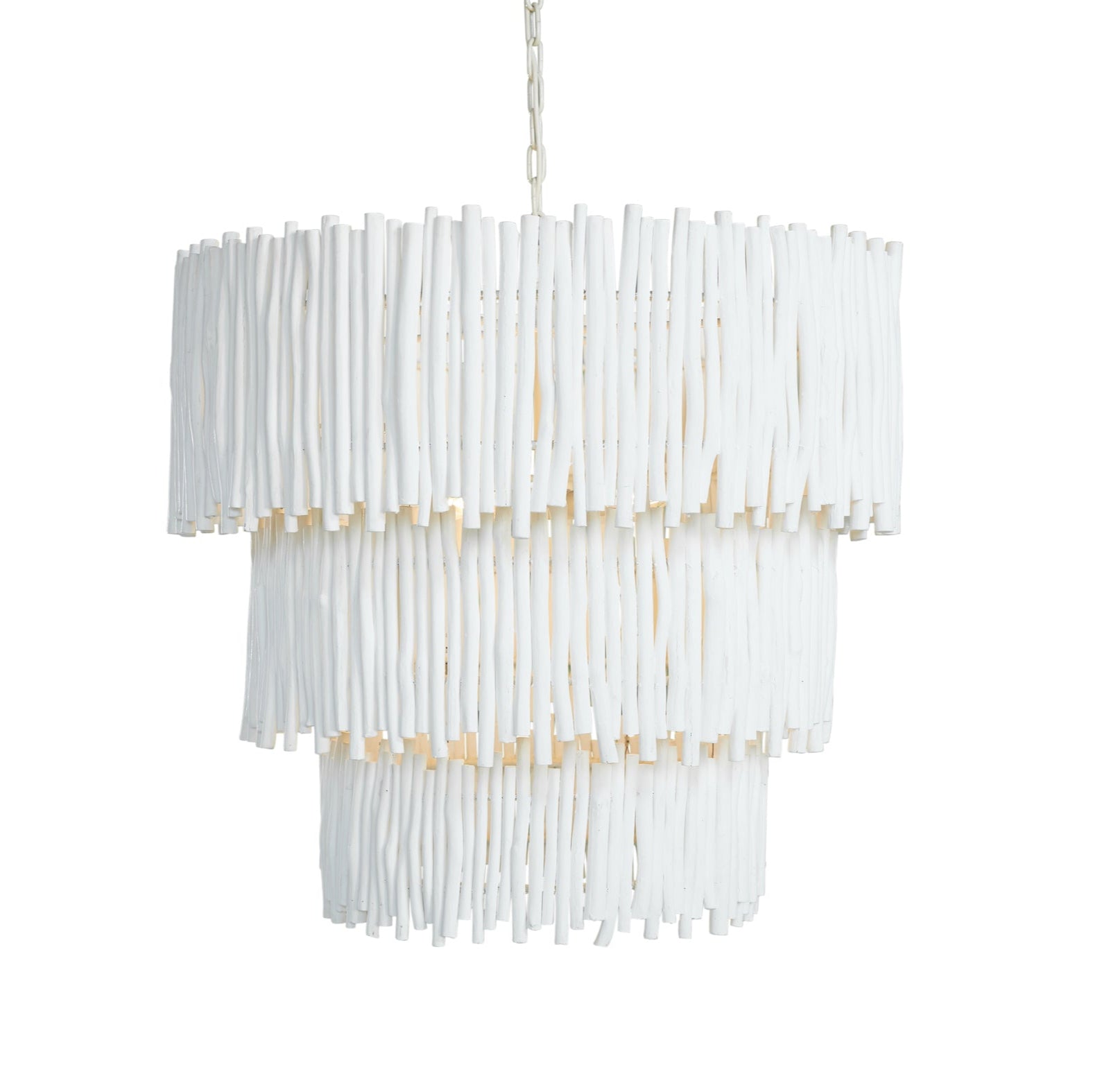 Wood Candle Stick Tiered Chandelier in White, Magnolia Lane boutique lighting