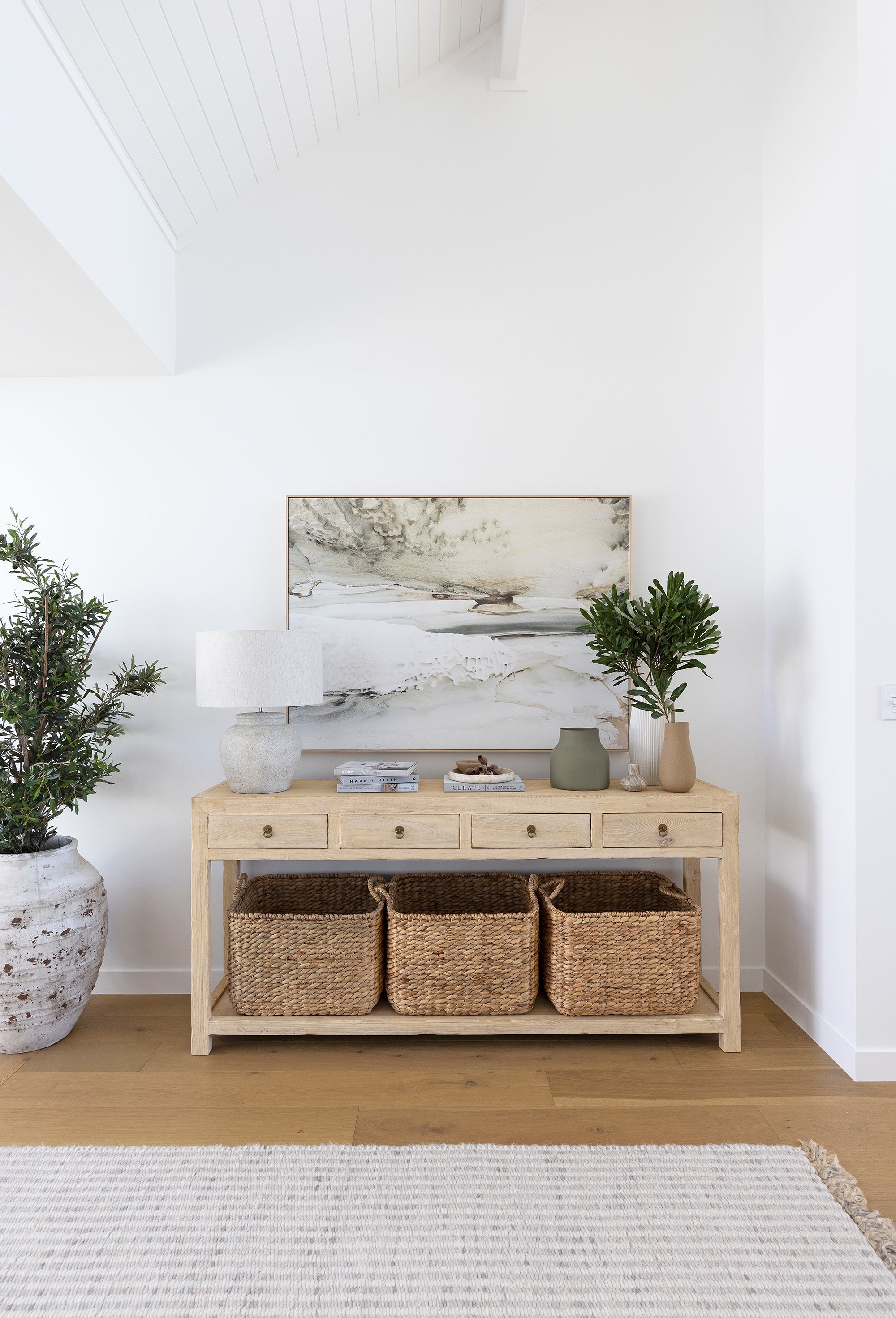 Bondi Sandstone Canvas is a stretched canvas print, featuring a coastal rock formation at Bondi Beach. Beautiful styled in this modern coastal home on at Burleigh Heads on the Gold Coast.  Magnolia Lane