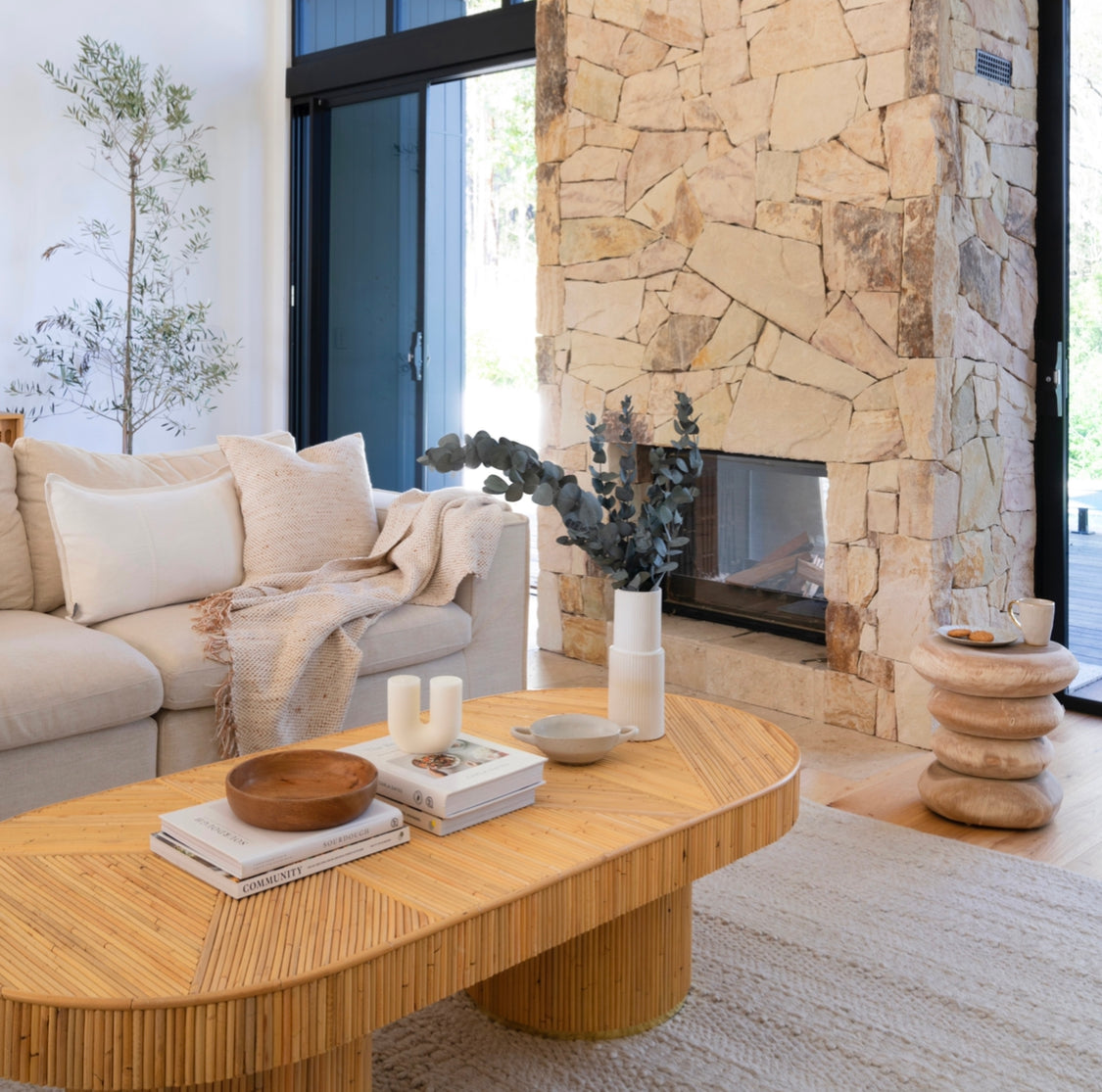 coastal living room furniture, timber coffee table, slip cover sofa, linen cushions from Magnolia Lane Sunshine Coast Queensland Australia
