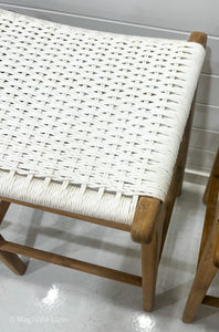 Cable Beach backless close weave conter stools in white for full outdoor entertainng, Magnolia Lane 7