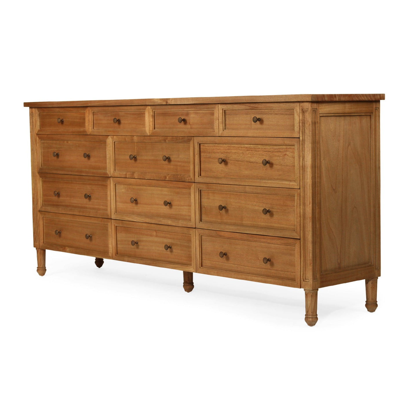 Whitsunday white cedar dresser with 13 drawers, angled side view showing structure