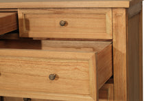 Load image into Gallery viewer, Whitsunday 13 Drawer Dresser in weathered oak, solid white cedar timber bedroom furniture with coastal style. Drawers close up.