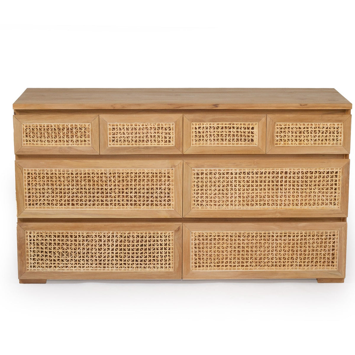 8D Rattan Chest of Drawers crafted from sustainable teak with finely sanded finish – durable and stylish storage for modern bedrooms