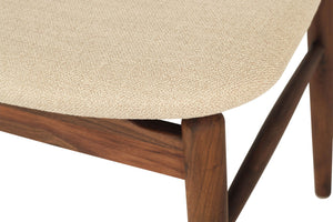 Beautifully crafted dining chair in a solid black American Walnut Frame with comfortable linen coloured seat cushion.  Magnolia Lane modern dining furniture 7