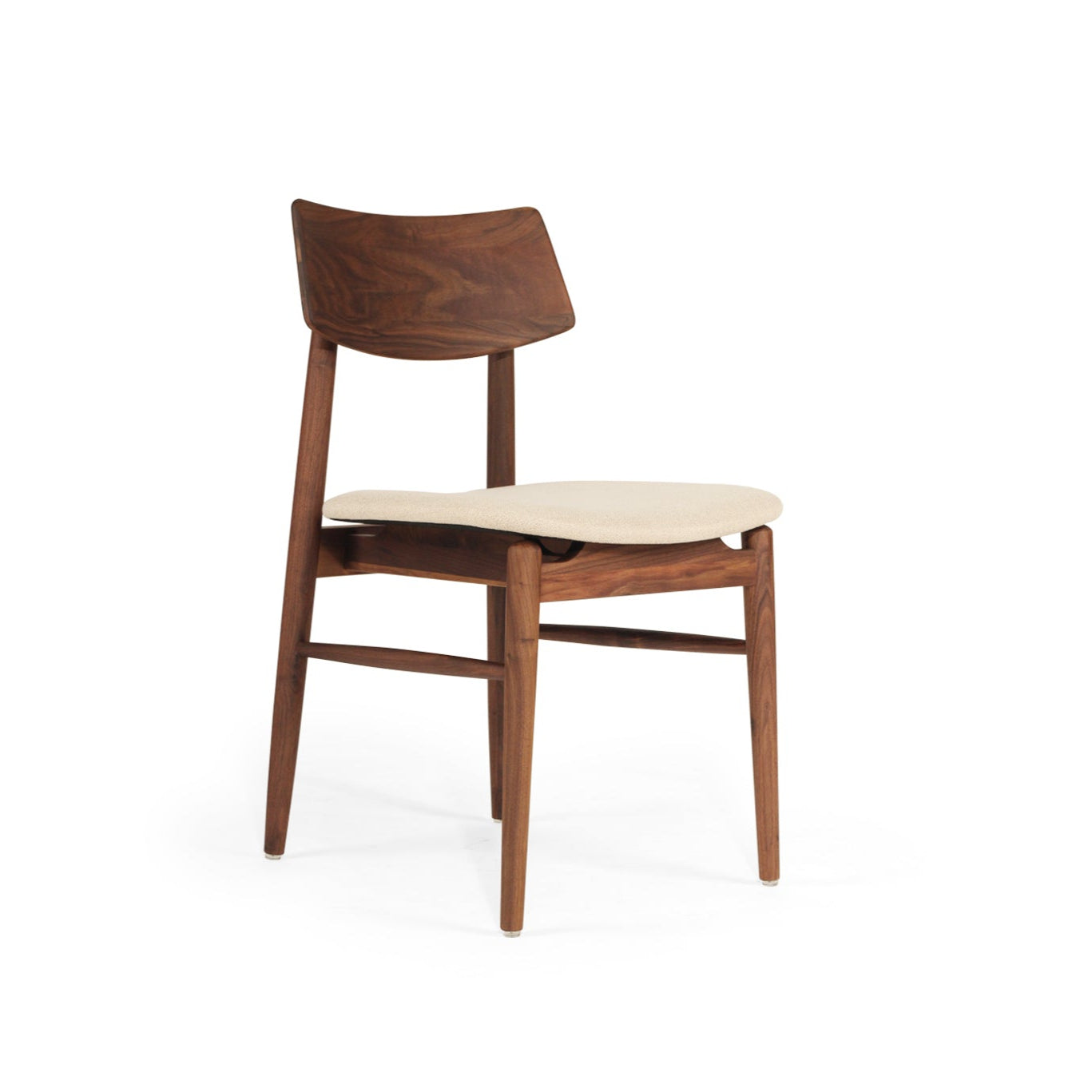 Beautifully crafted dining chair in a solid black American Walnut Frame with comfortable linen coloured seat cushion.  Magnolia Lane modern dining furniture