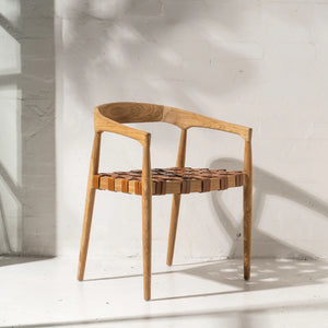 Leather and teak dining chair, villa style available through Magnolia Lane Furniture Australia wide